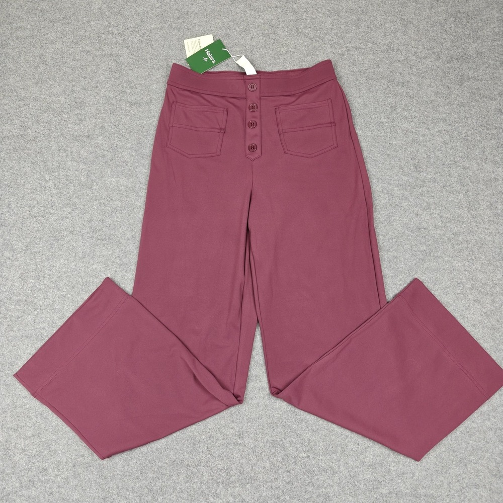 Halara Pants Womens Medium Pink High Rise Wide Leg Button Fly Pockets Athleisure